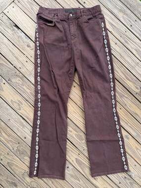 Lauren Jeans Co. Ralph Lauren Brown Beaded Side Stripe Jeans Size 8